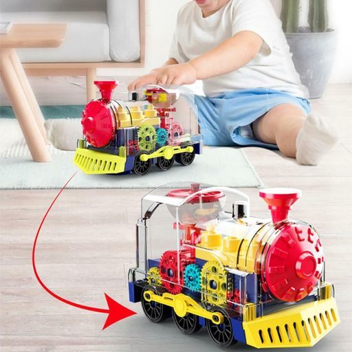 Transparent Electric Gear Train with Music Light Rotating Toy for Kids