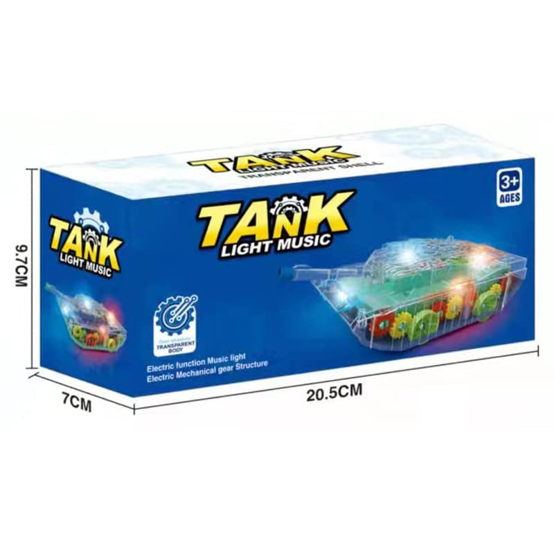 Transparent Mechanical Police Army Gear Tank with Technology 3D Light, Musical Sound & 360 Degree Rotation toy For Kids