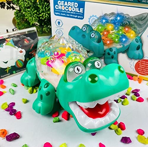 Electric Crocodile Transparent Concept Gear Crocodile Universal Wheel Gear Rotation Vehicle With Music LED Flashing Toy