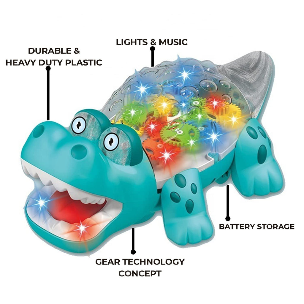 Electric Crocodile Transparent Concept Gear Crocodile Universal Wheel Gear Rotation Vehicle With Music LED Flashing Toy