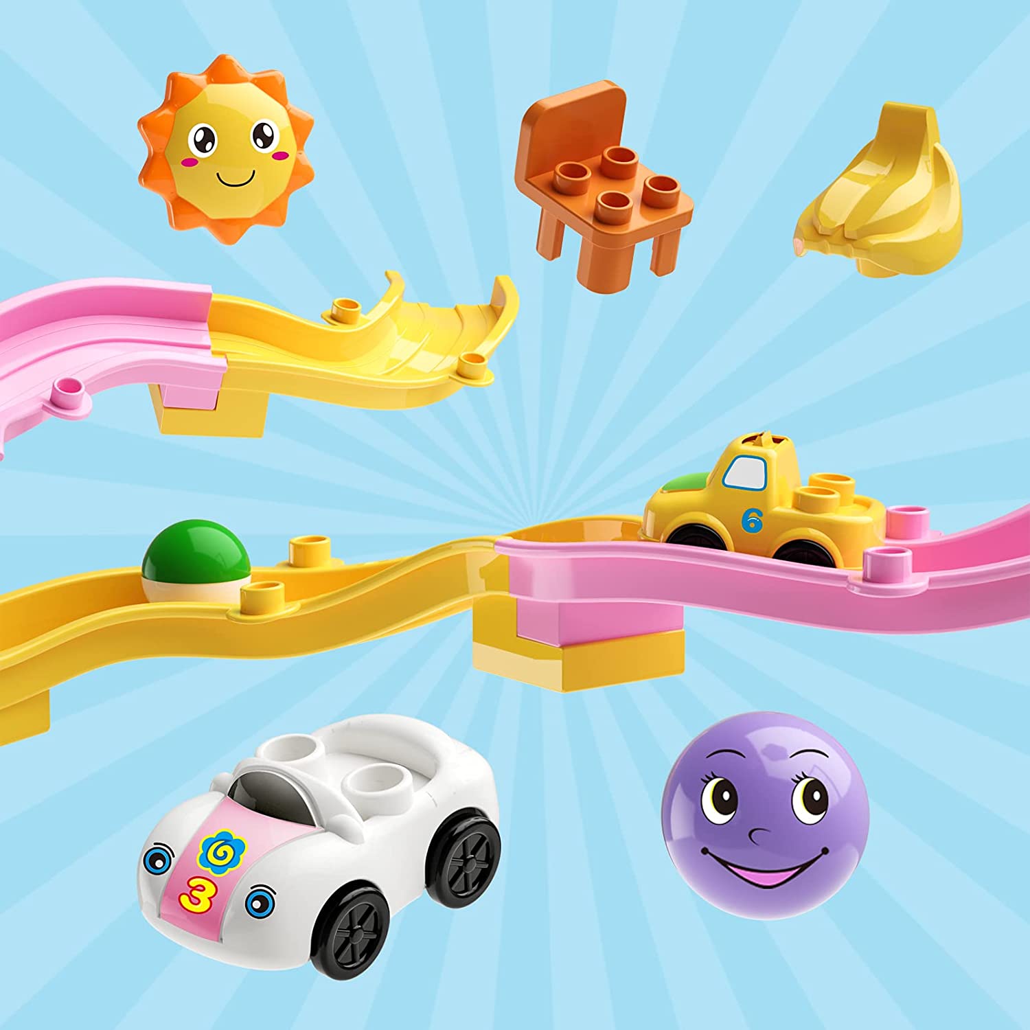 Two-In-One Design Small Colorful Coaster Track Building Blocks For Kids