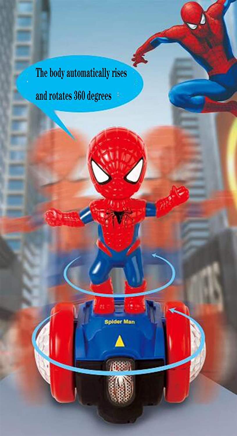 Children’s electric Spiderman toy balance scooter electric light music 360° rotating stall cool children’s toy car