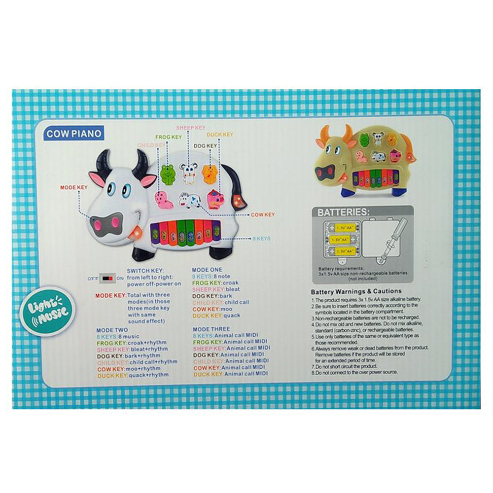 Cow Piano Interactive Kids Toy Animals Sounds & Lights Play Toy