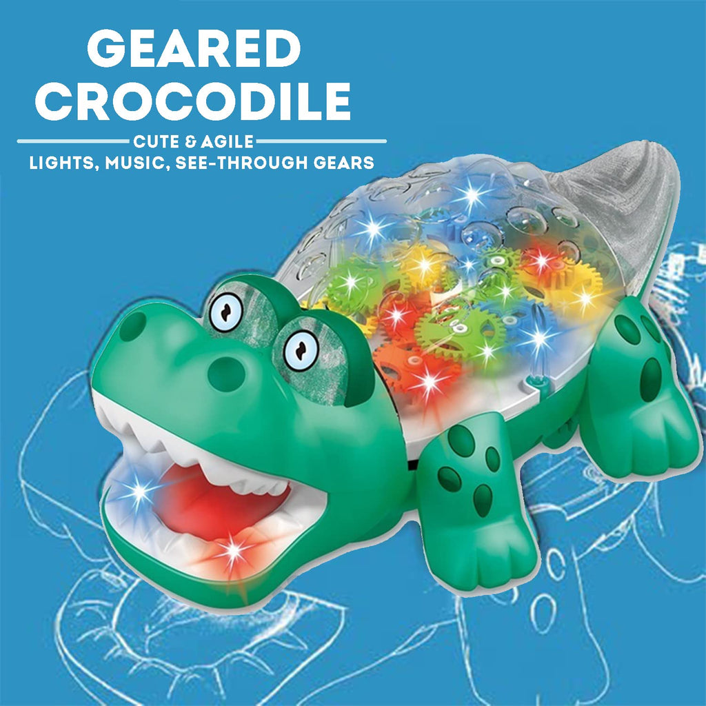 Electric Crocodile Transparent Concept Gear Crocodile Universal Wheel Gear Rotation Vehicle With Music LED Flashing Toy