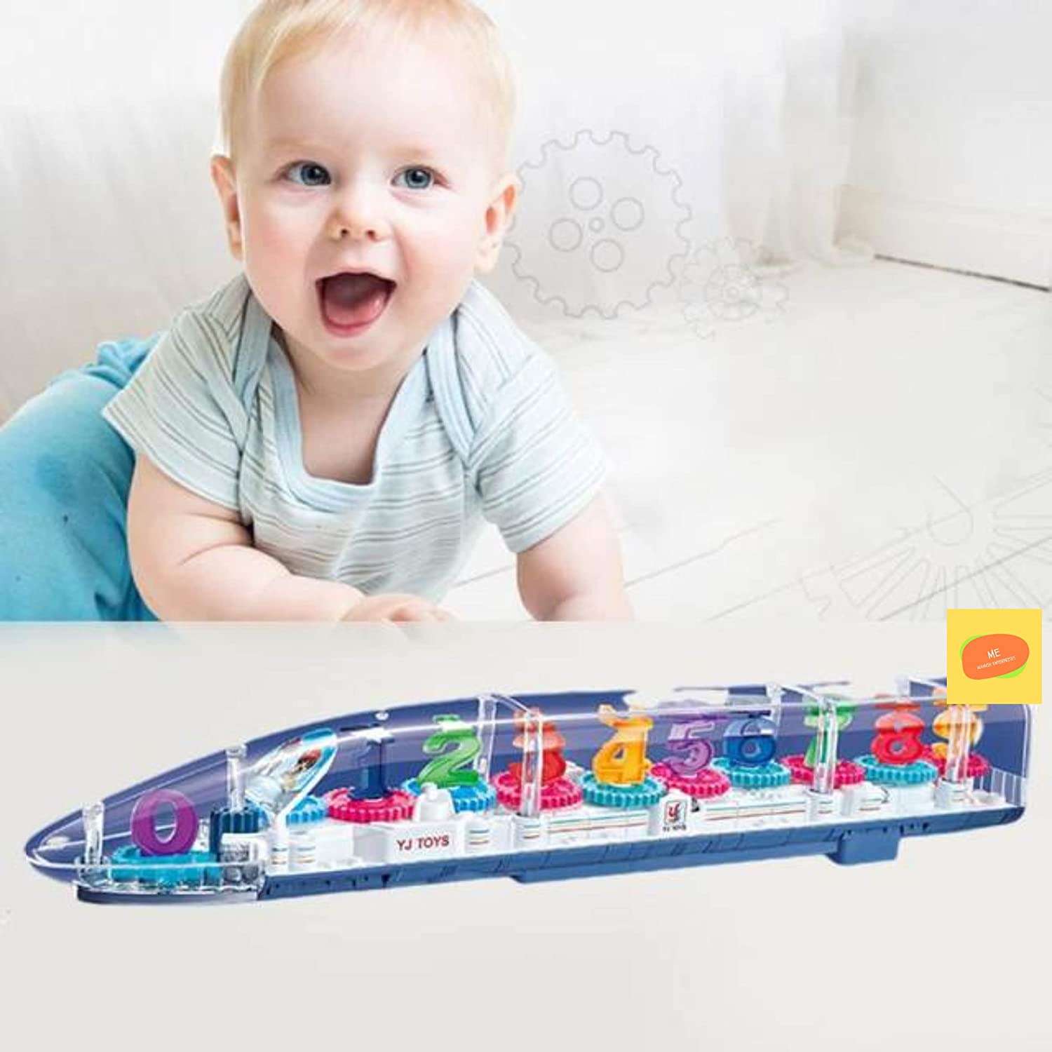 Transparent Gear Train Toy For Kids With Music 3D Lights And Sound, Bump N Go Action, Musical Electric Train Toy For Kids