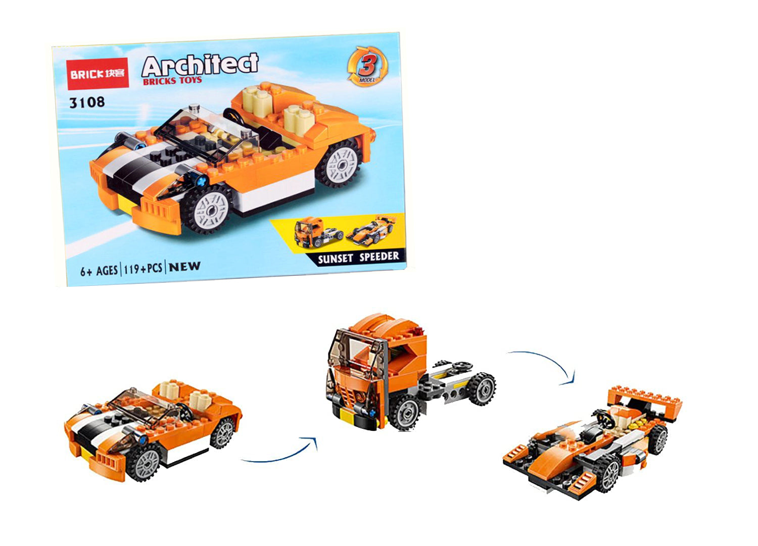 Architect Creator 3 In 1 Sunset Speeder Model Building Block Sets Race Car Toys