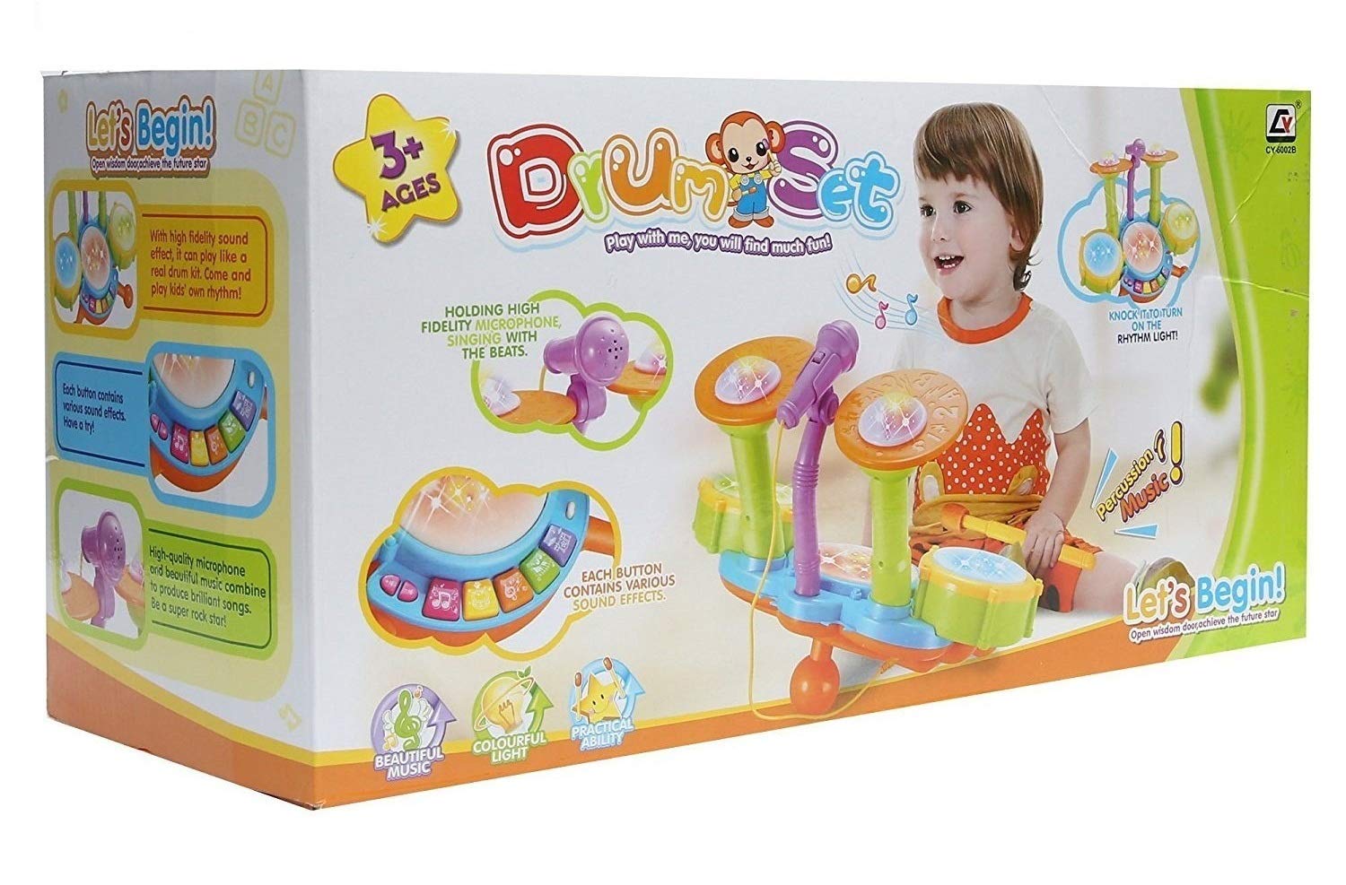 Kids Drum Set Toddler Toys With Adjustable Microphone Musical Instruments Playset