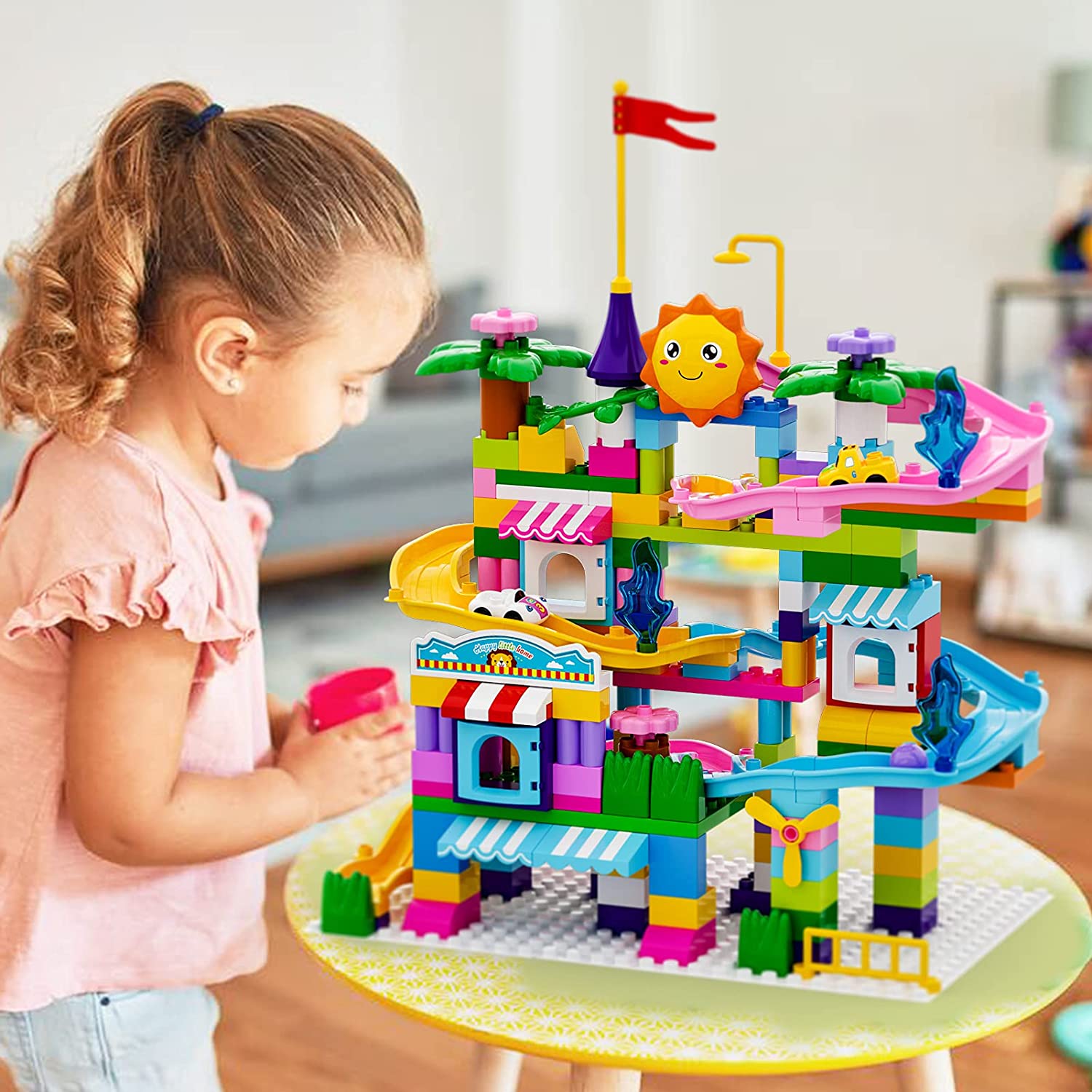 Two-In-One Design Small Colorful Coaster Track Building Blocks For Kids