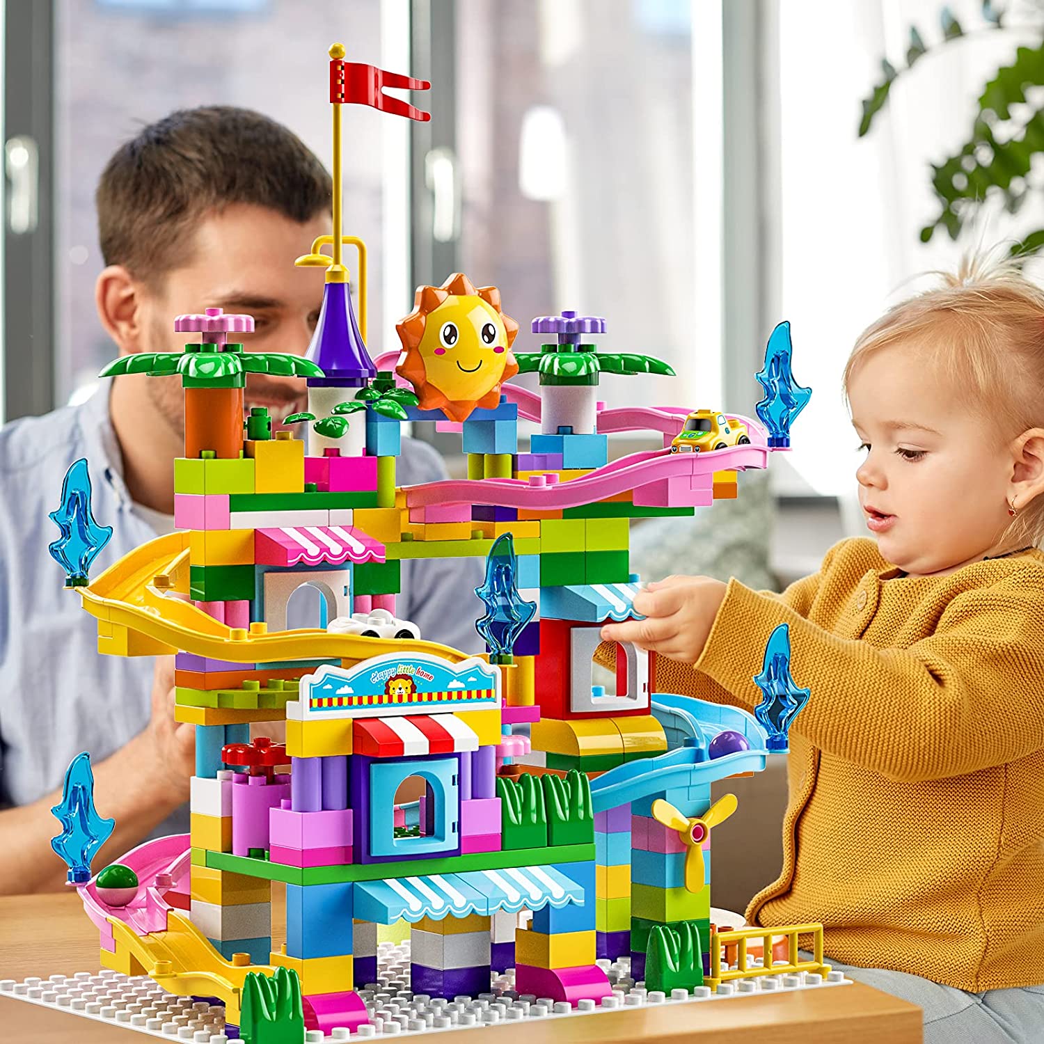 Two-In-One Design Small Colorful Coaster Track Building Blocks For Kids