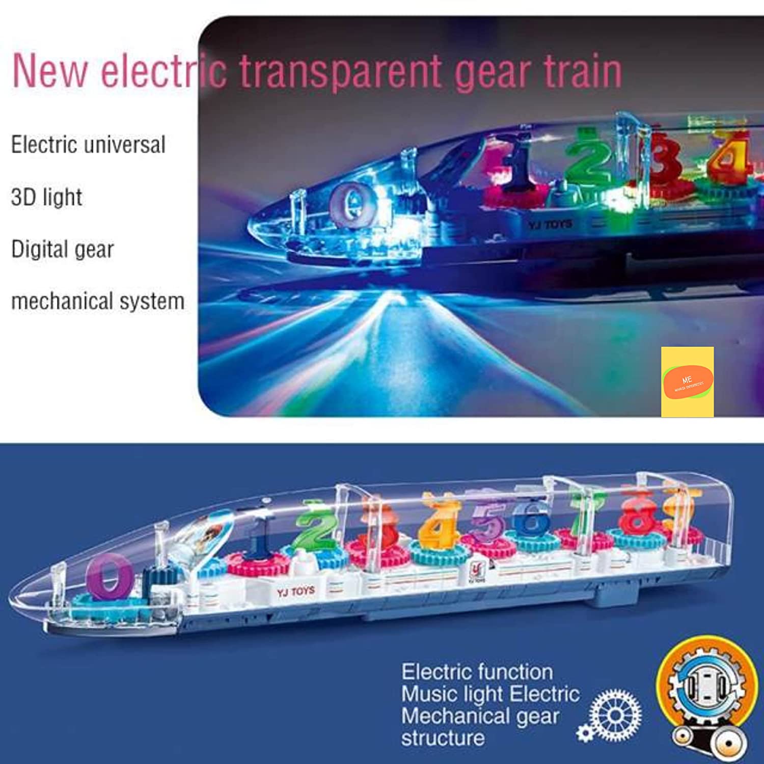 Transparent Gear Train Toy For Kids With Music 3D Lights And Sound, Bump N Go Action, Musical Electric Train Toy For Kids