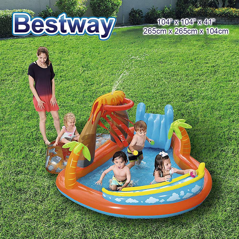 2.65M X 2.65M X 1.04M Bestway 53069 Lava Lagoon Play Centre Safe Inflatable Marine Ball Paddling Pool