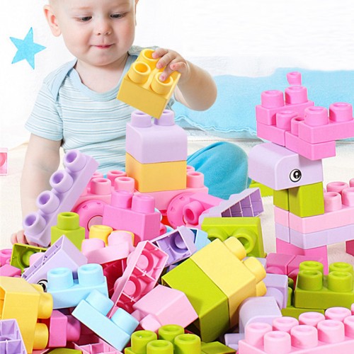 Baby Soft Plastic Large Size Particle Bricks Compatible Touch Hand Teethers Blocks DIY Rubber Building Block Education Toy