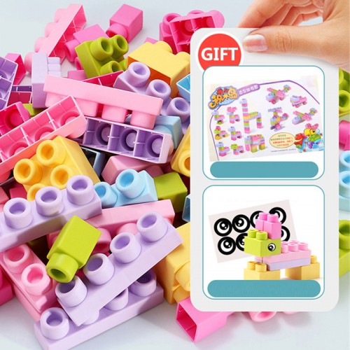 Baby Soft Plastic Large Size Particle Bricks Compatible Touch Hand Teethers Blocks DIY Rubber Building Block Education Toy