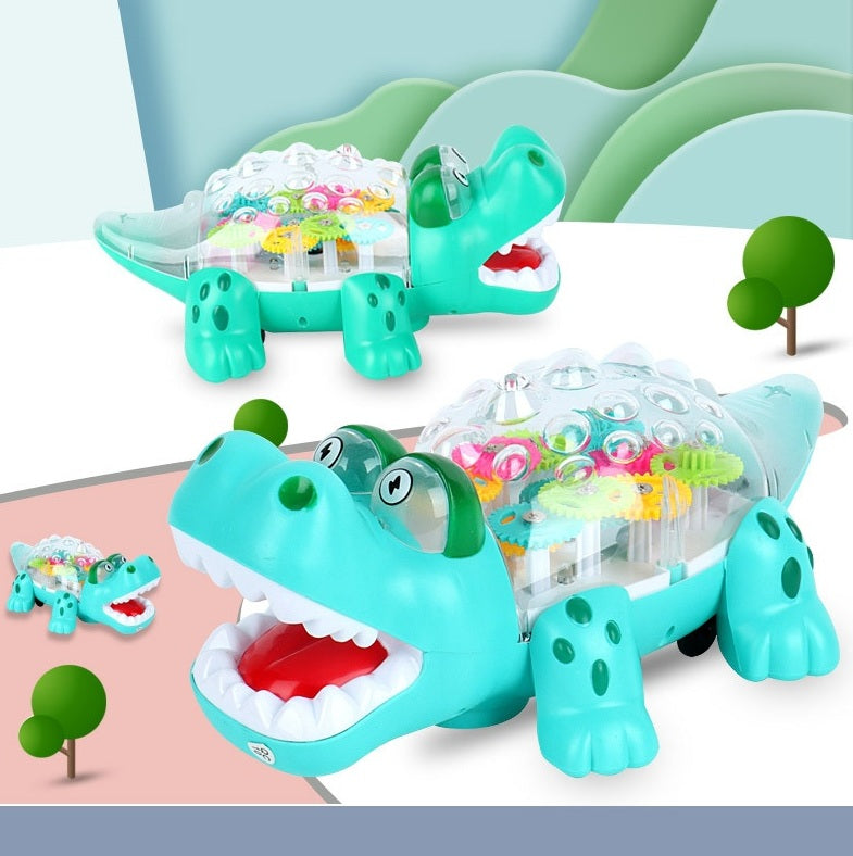 Electric Crocodile Transparent Concept Gear Crocodile Universal Wheel Gear Rotation Vehicle With Music LED Flashing Toy