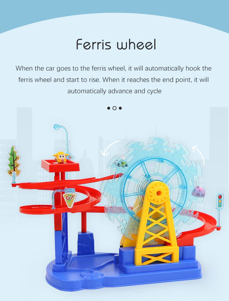Electric Ferris Wheel Slide Railcar Track Toy With Music Light Assembling Play Interactive Educational Toy