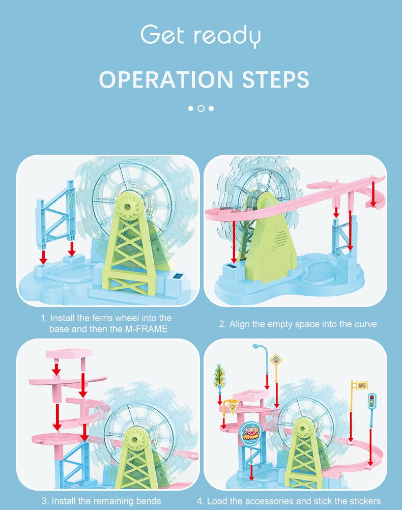 Electric Ferris Wheel Slide Railcar Track Toy With Music Light Assembling Play Interactive Educational Toy