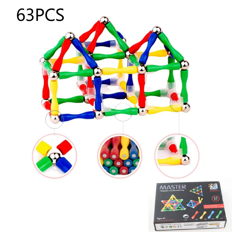 63Pcs Master 3D Stimulating Magnetic Building Construction Sticks And Balls Set
