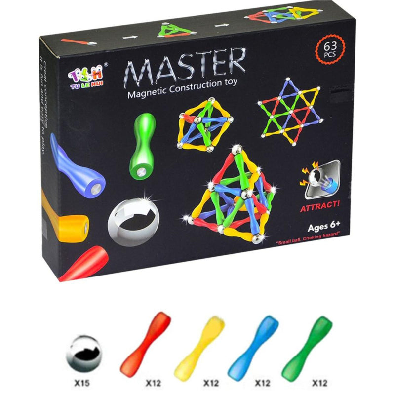63Pcs Master 3D Stimulating Magnetic Building Construction Sticks And Balls Set