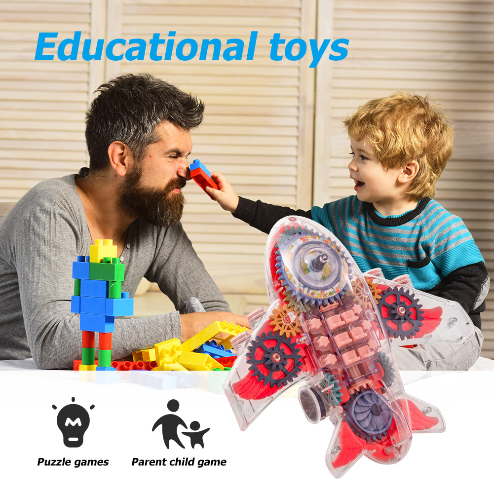 Electric Transparent Body Airplane Rotating Mechanical Gear Plane With Music Light Luminous Flashing Toy