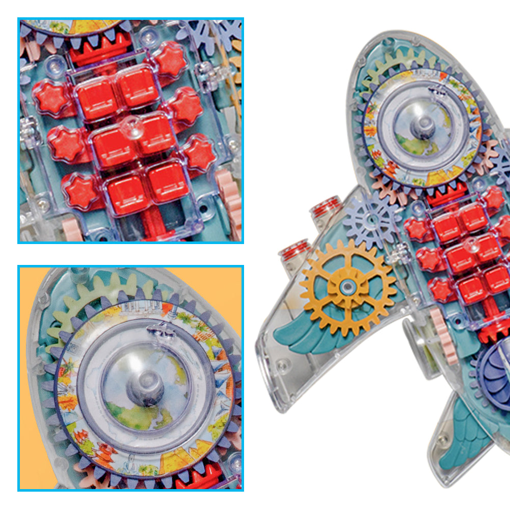 Electric Transparent Body Airplane Rotating Mechanical Gear Plane With Music Light Luminous Flashing Toy