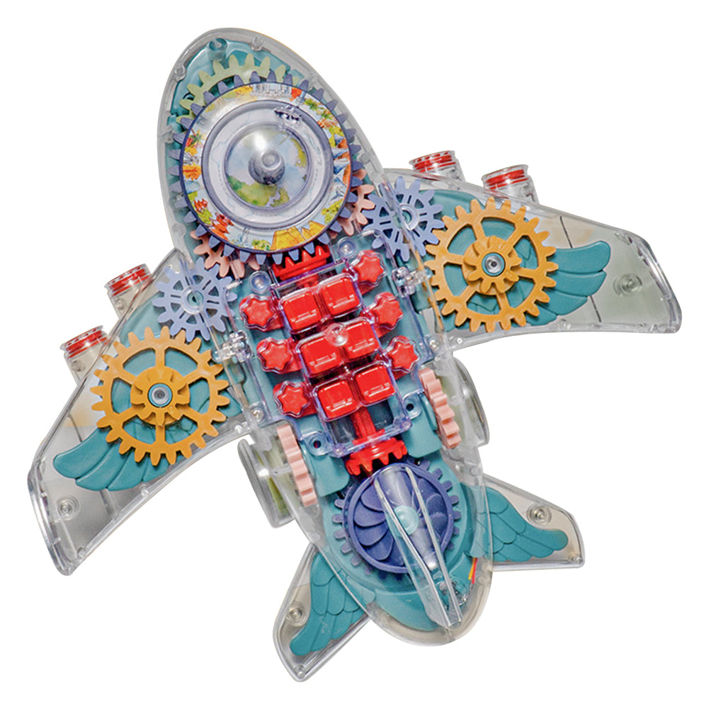 Electric Transparent Body Airplane Rotating Mechanical Gear Plane With Music Light Luminous Flashing Toy