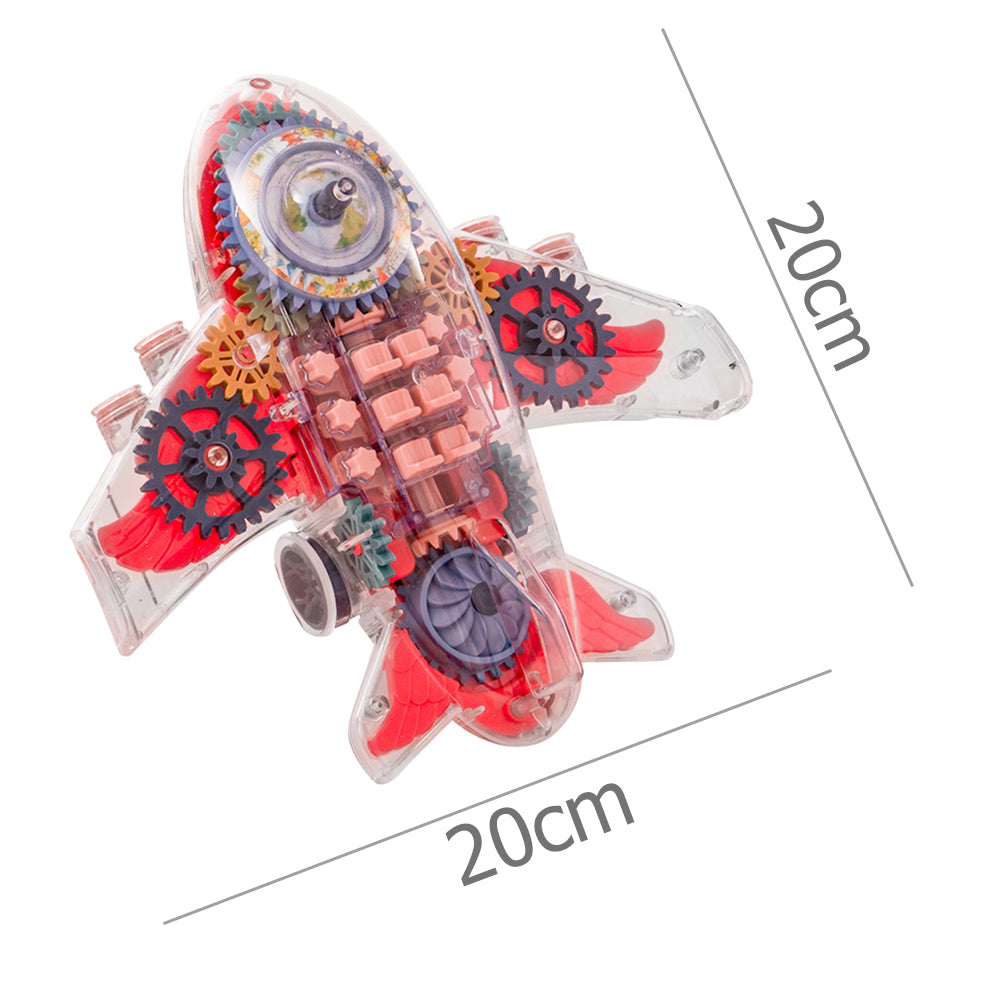 Electric Transparent Body Airplane Rotating Mechanical Gear Plane With Music Light Luminous Flashing Toy