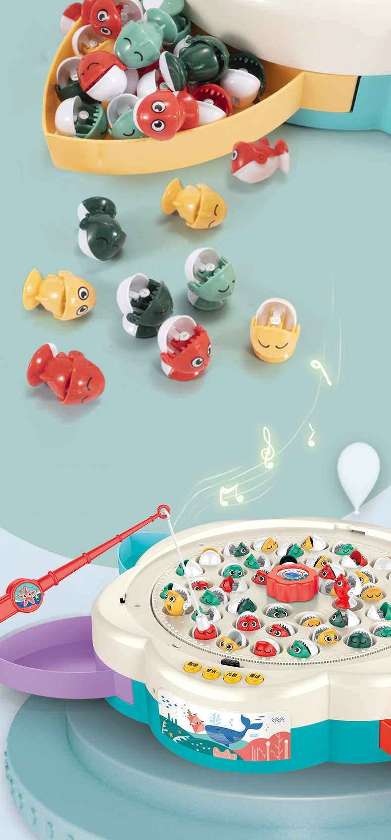 Fishing Multifunctional 3in1 Hero Magnetic Fish Game Electric Musical Rotating Board Kids Toy