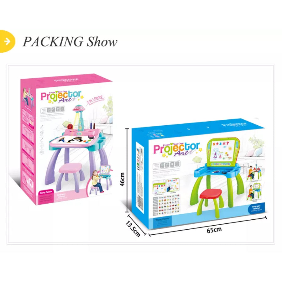 2 IN 1 Drawing Board & Art Projector Magnetic Board With Desk For Kids
