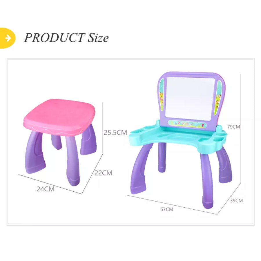 2 IN 1 Drawing Board & Art Projector Magnetic Board With Desk For Kids
