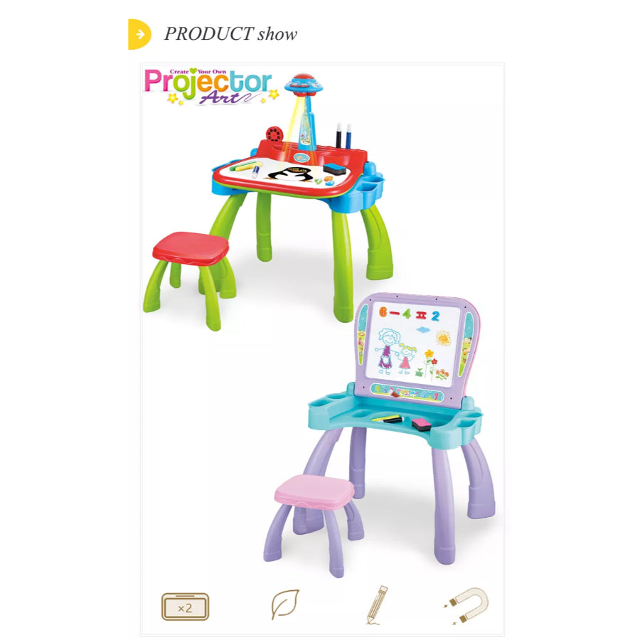 2 IN 1 Drawing Board & Art Projector Magnetic Board With Desk For Kids