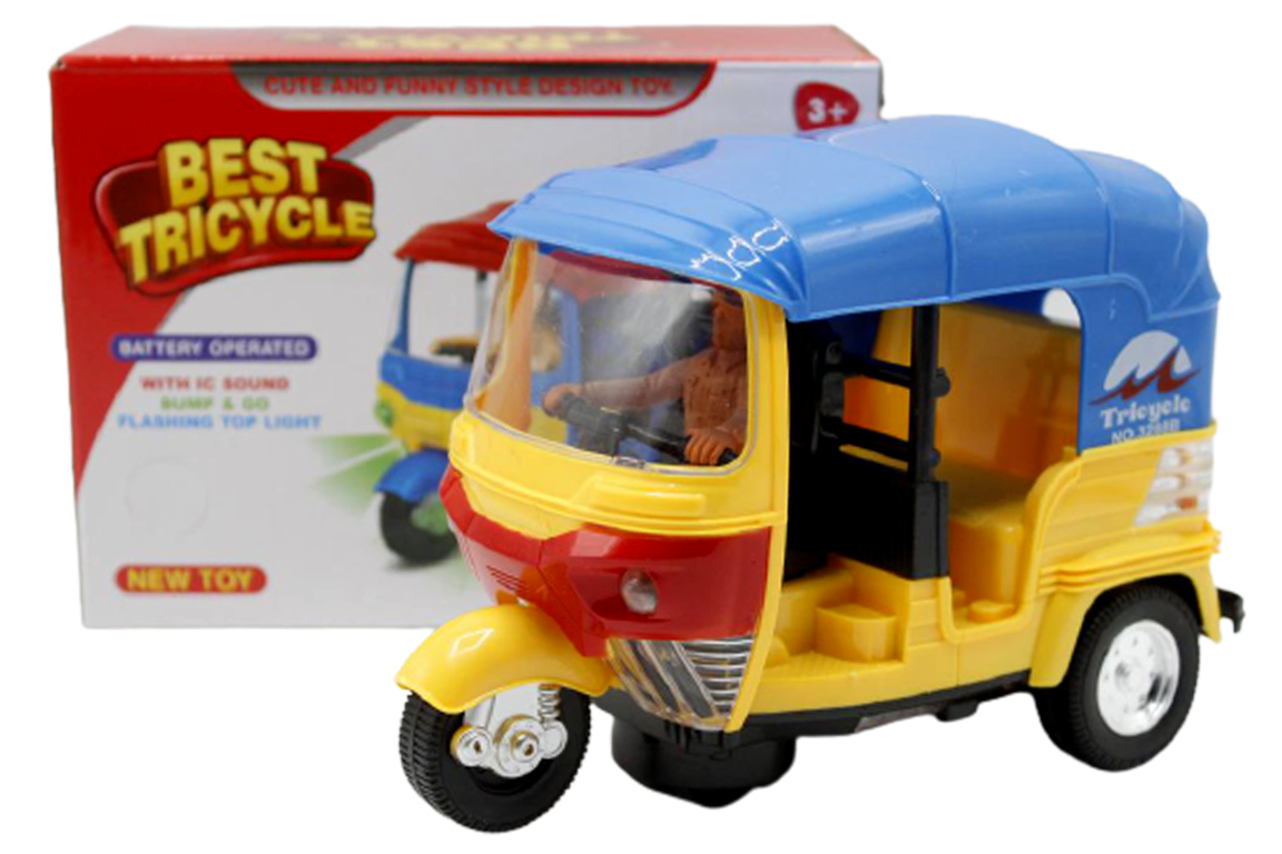 Bump & Go Auto Rickshaw Toy with Sound & Flashing Light for Kids