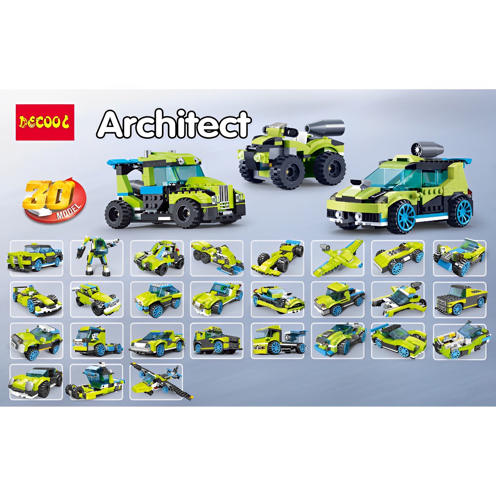 241Pcs Super Stylish Architect Brick Rocket Rally 30 Models Car Blocks Set