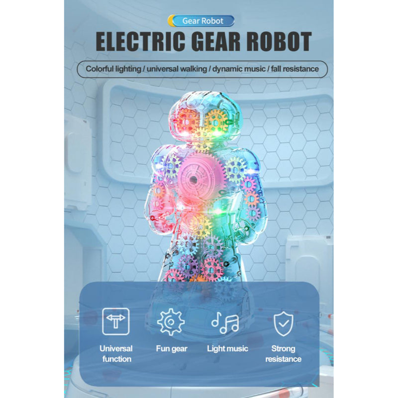 Electric Transparent Gear Robot Toy With Light Effects for Kids