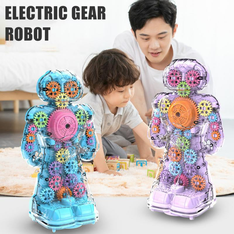 Electric Transparent Gear Robot Toy With Light Effects for Kids