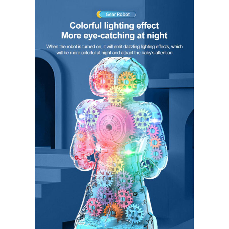 Electric Transparent Gear Robot Toy With Light Effects for Kids