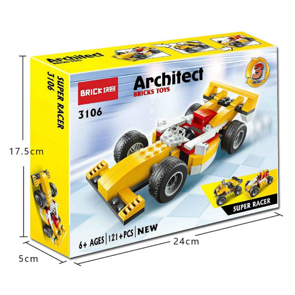 121Pcs Architect Super Racer 3-In-1 DIY Construction Building Blocks Set Toy