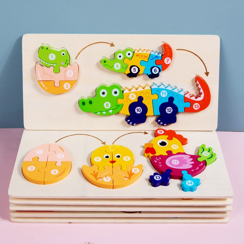 Early Learning Preschool Educational Game Life Cycle Wooden Jigsaw Puzzle Set Toy for Kids