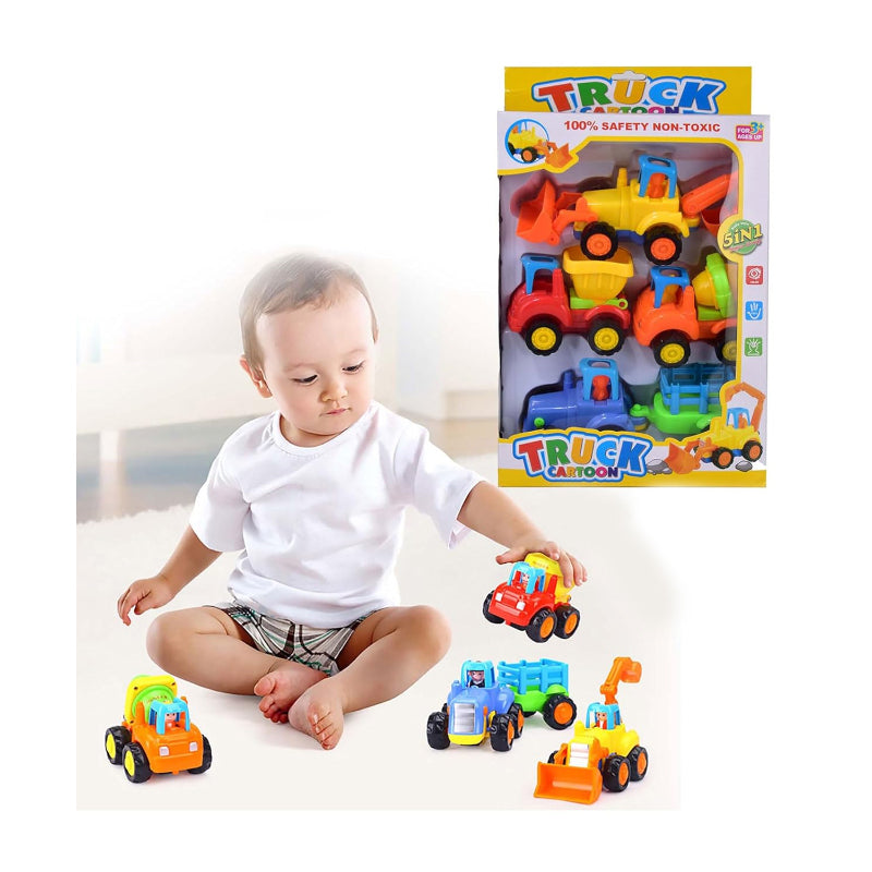 Set Of 4 Durable Friction Powered Construction Vehicles For Kids