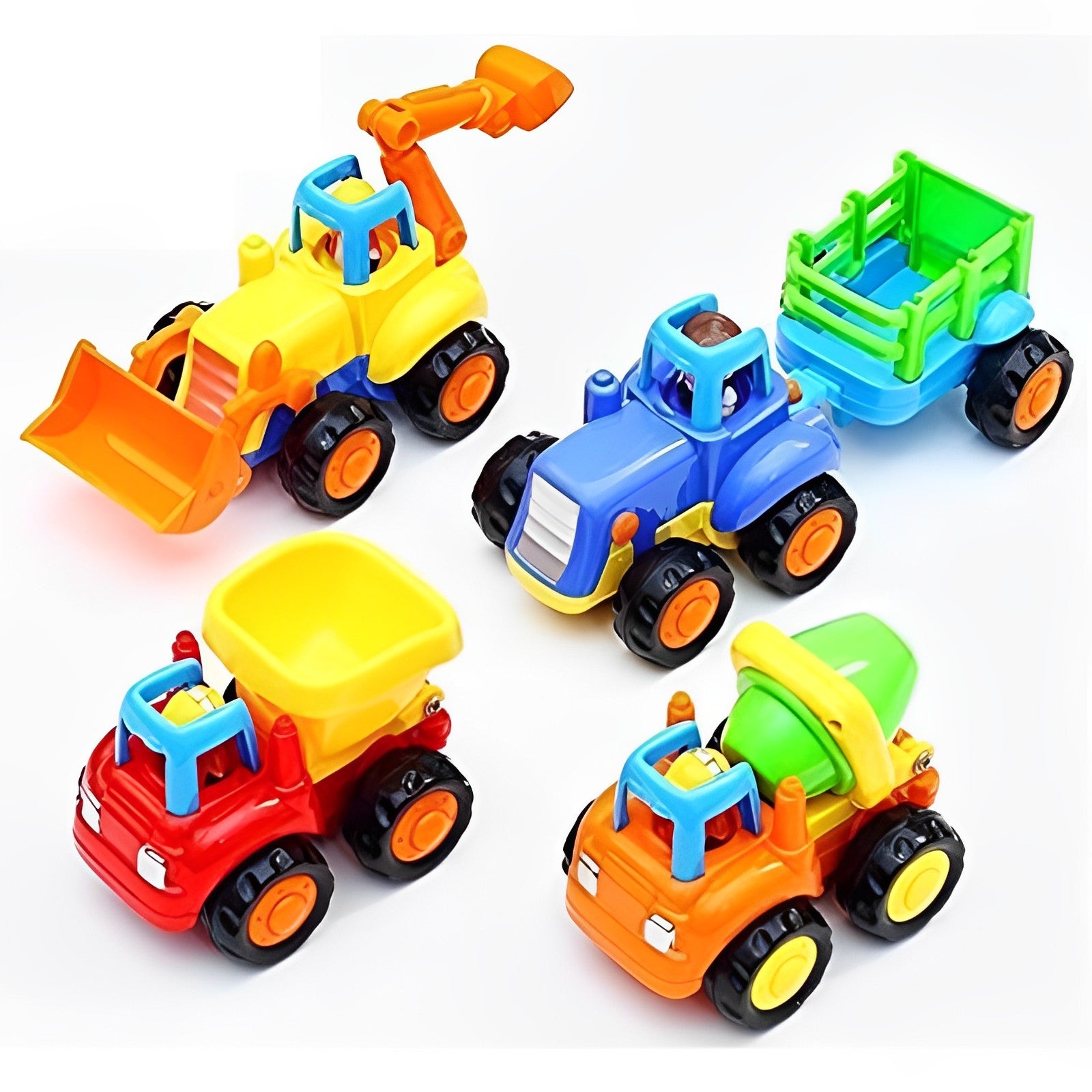 Set Of 4 Durable Friction Powered Construction Vehicles For Kids