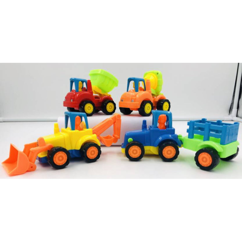 Set Of 4 Durable Friction Powered Construction Vehicles For Kids
