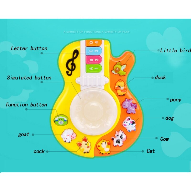 Electronic Guitar Piano Instrument Multi-Function Lighting Teaching Animal Enlightenment Baby Toy