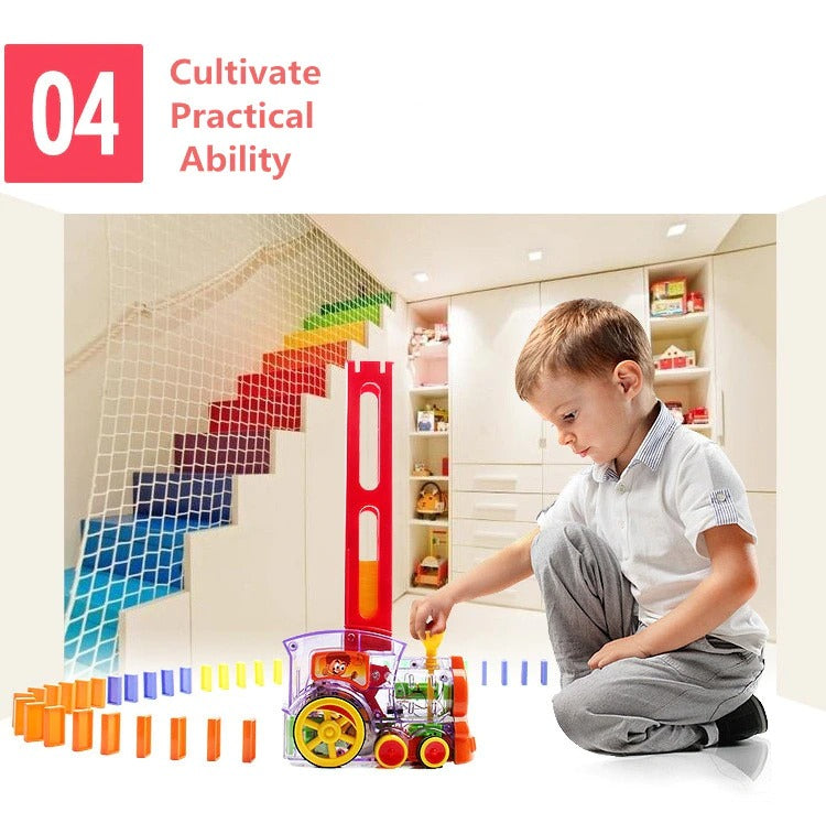 Kids Domino Train Car Set Sound Light Automatic Laying Domino Blocks Game Educational DIY Toy