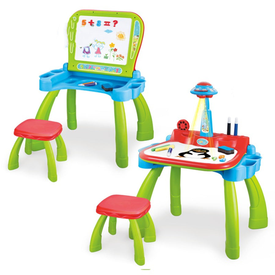 2 IN 1 Drawing Board & Art Projector Magnetic Board With Desk For Kids