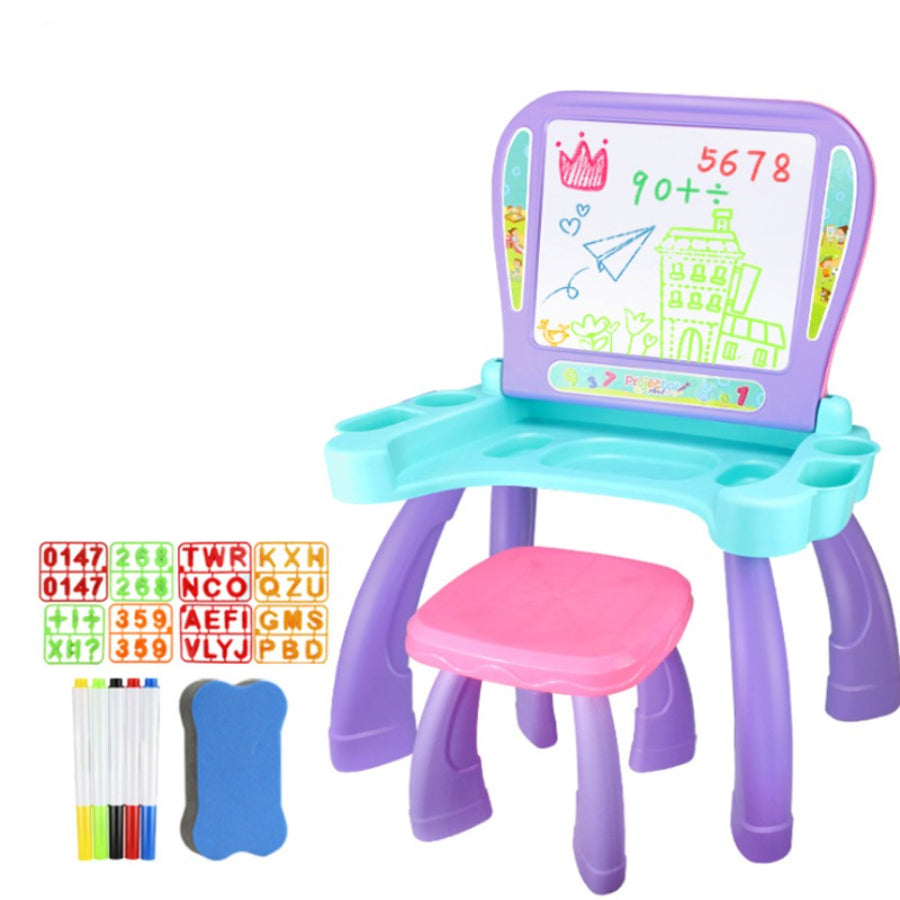 2 IN 1 Drawing Board & Art Projector Magnetic Board With Desk For Kids