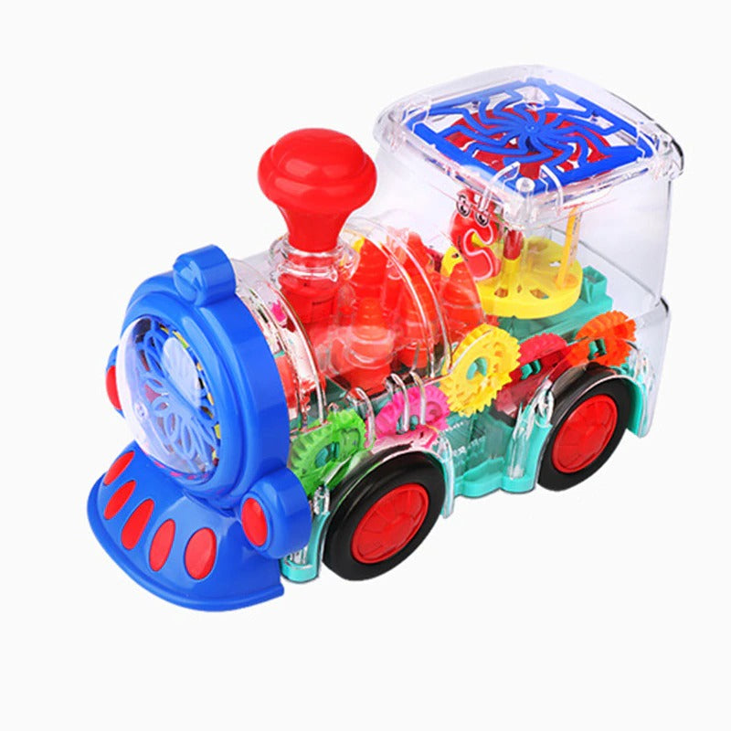 Electric Transparent Gear Train Universal Walking Train Colorful Lights Musical Toy