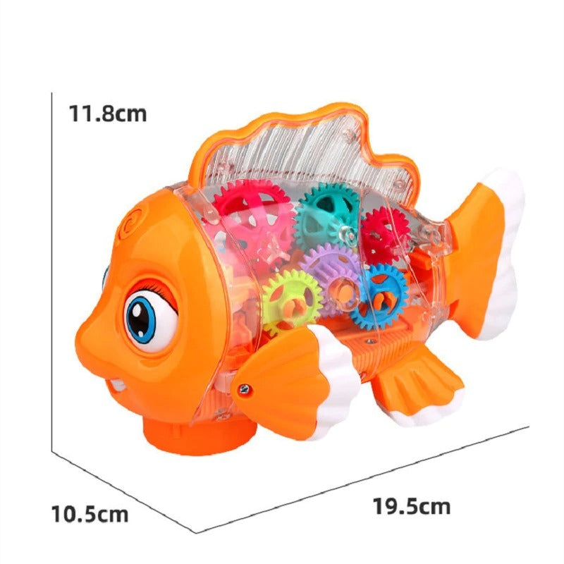 Electric Universal Transparent Gear Fish Swing Colorful Lights Musical Toys For Children