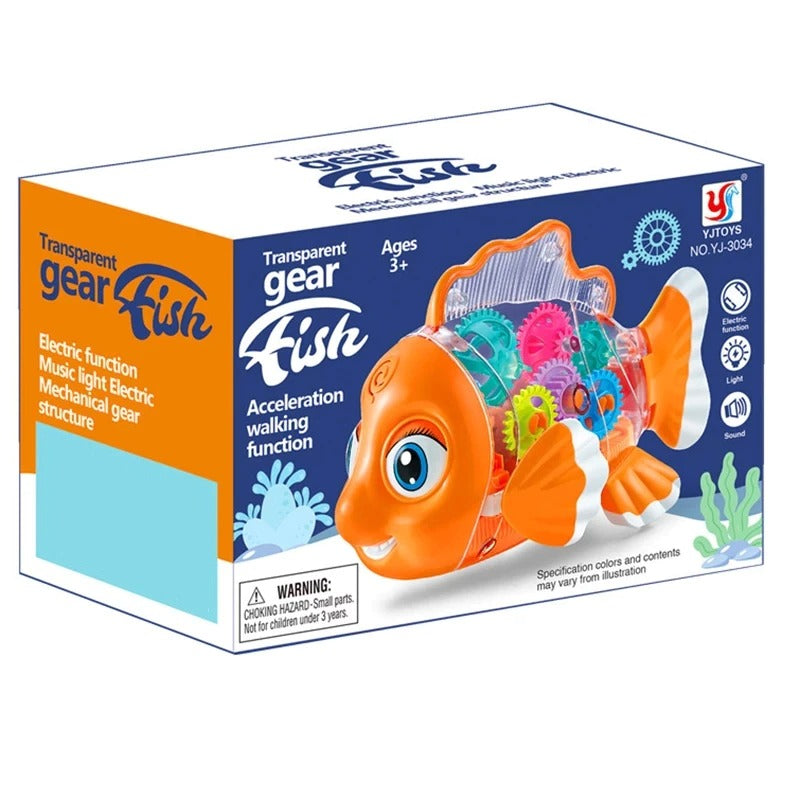 Electric Universal Transparent Gear Fish Swing Colorful Lights Musical Toys For Children