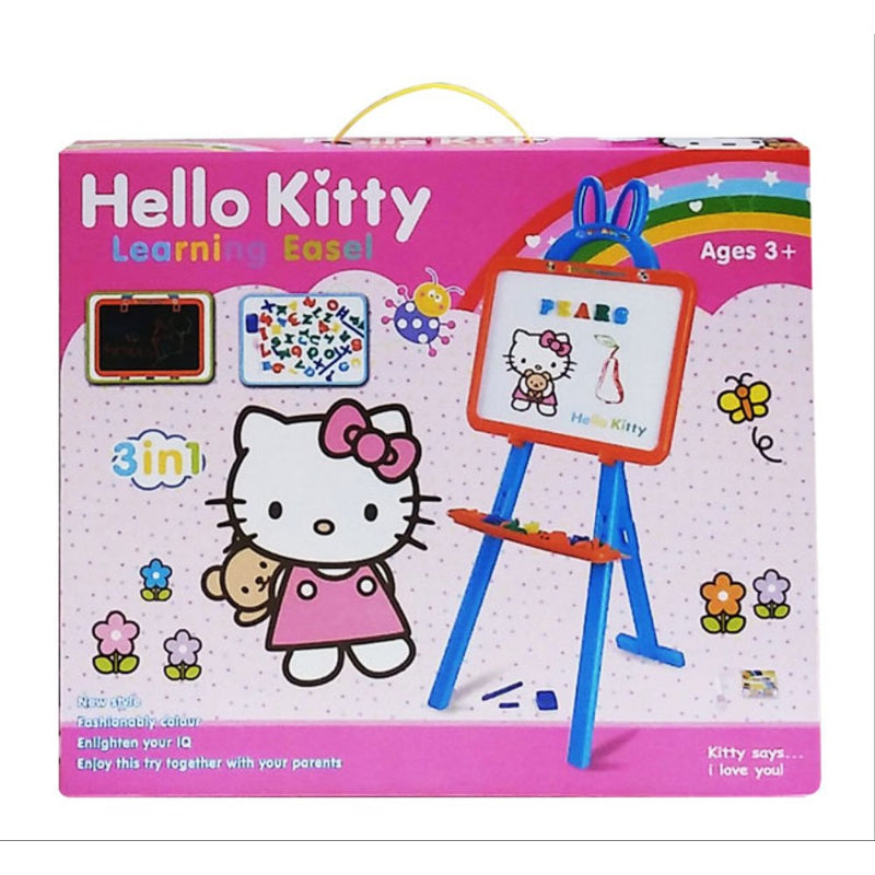 3 In 1 Hello Kitty Learning Easel With White Magnetic, Chalk And Paper Clip Board