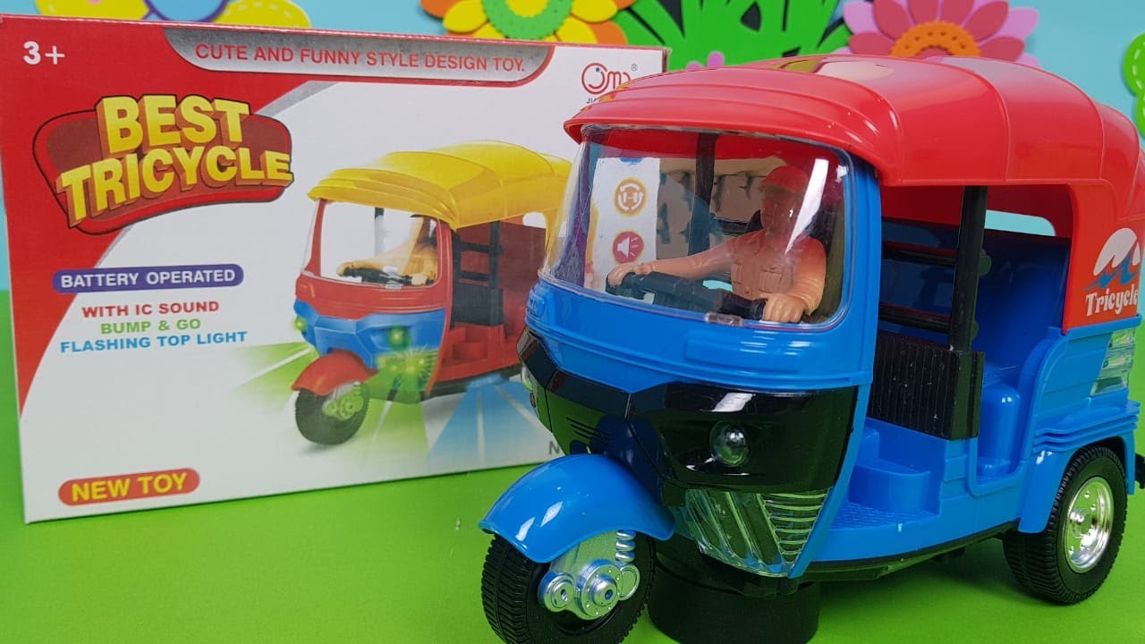 Bump & Go Auto Rickshaw Toy with Sound & Flashing Light for Kids