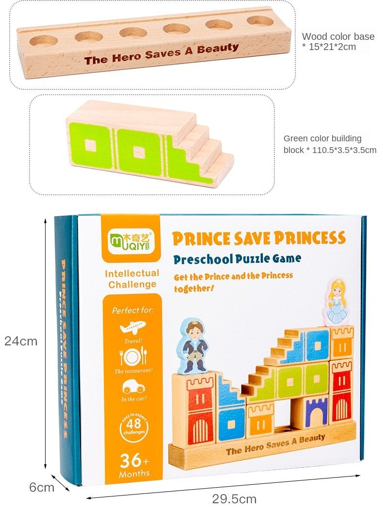 Wooden Building Blocks Toy Prince Save The Princess Interactive Game For Kids 3d Blocks